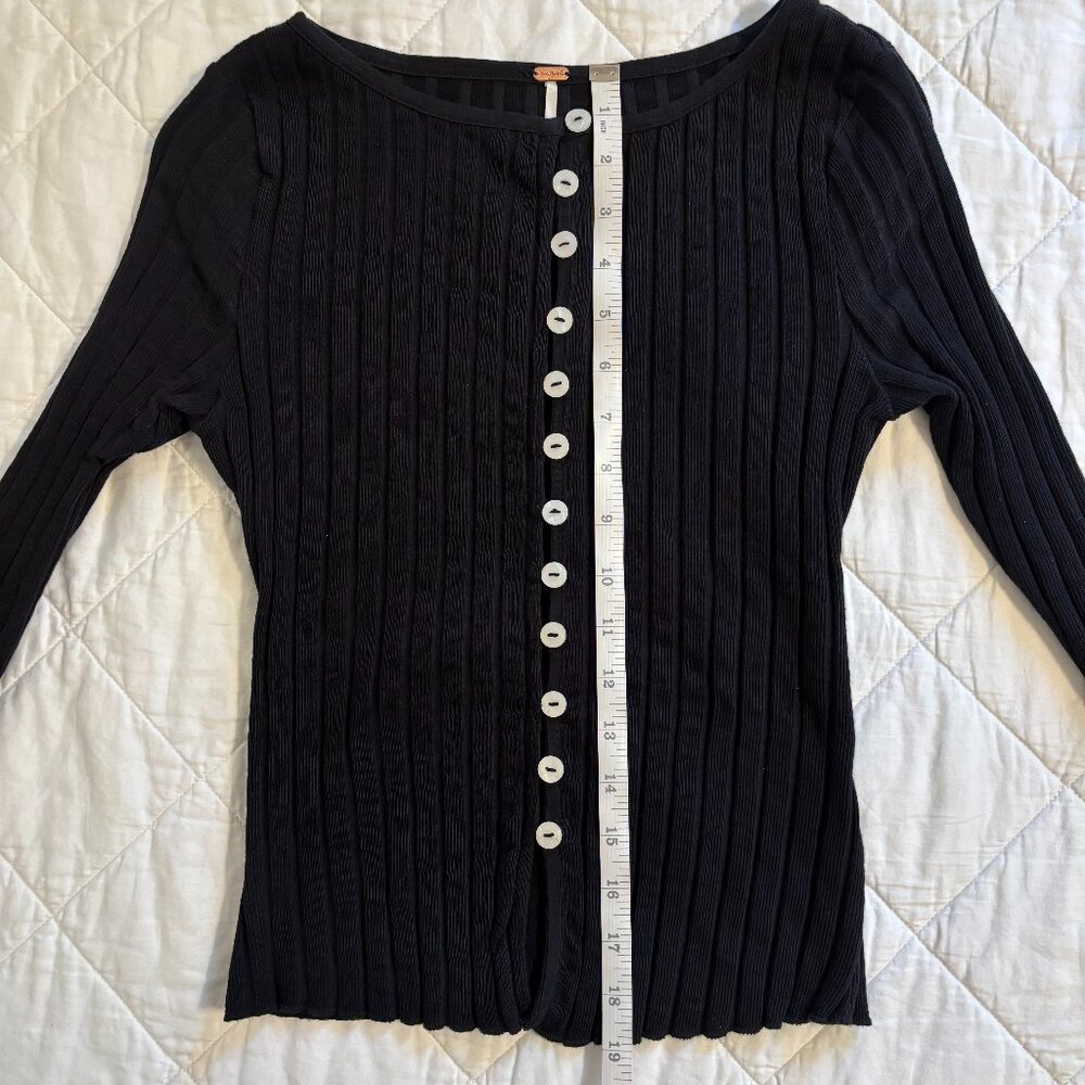 FREE PEOPLE Tilly Ribbed Long Sleeve Button-Up Black XS - Picture 5 of 9